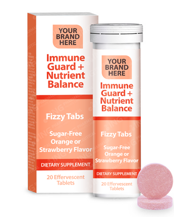 Immune Guard + Nutrient Balance Effervescent Tablets Private Label (SUGAR- FREE) | Vitamin C + A + E + B2 + Minerals + Proprietary Herbal Blend + Amino Acid Blend - Orange or Strawberry Flavor - Immune Support | Private Label Fizzy Tablets Manufacturer