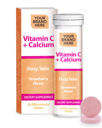 Vitamin C + Calcium Effervescent Tablets Private Label | Vitamin C 1,000mg + Calcium 240mg - Strawberry Flavor | Private Label Fizzy Tablets Manufacturer