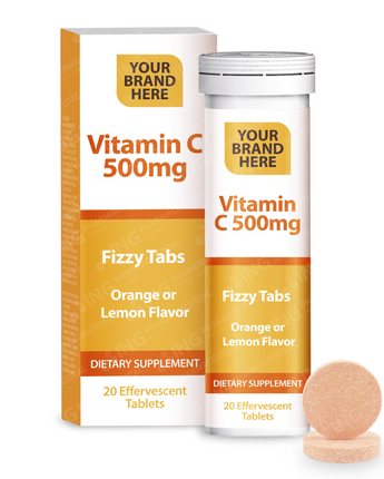 Vitamin C 500mg Effervescent Tablets Private Label | Vit C 500mg - Lemon or Orange Flavor - Immune Support | Private Label Fizzy Tablets Manufacturer