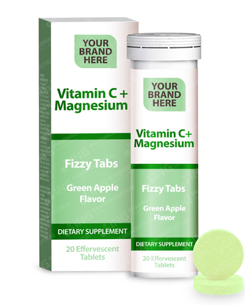 Vitamin C + Magnesium Effervescent Tablets Private Label | Vitamin C 1,000mg + Magnesium 130mg - Green Apple Flavor | Private Label Fizzy Tablets Manufacturer