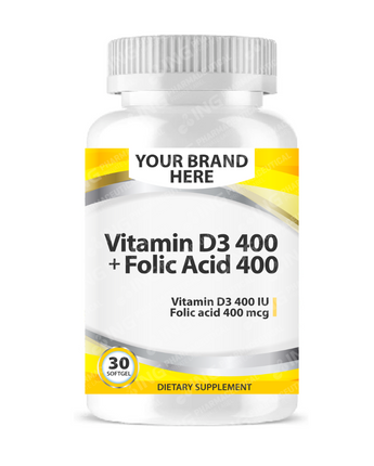 Vitamin D3 400 IU + Folic Acid 400mcg Softgels White Label | Private Label Softgels Manufacturer