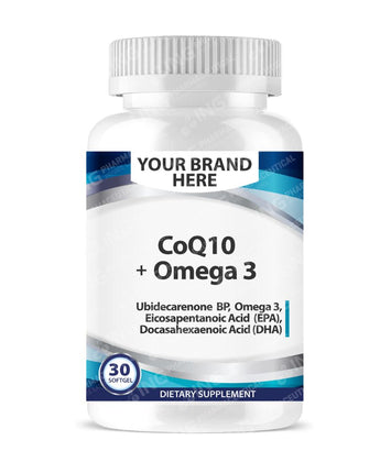 CoQ10 + Omega 3 Softgels White Label | Ubidecarenone 100mg + Fish Oil 1000mg Private Label Softgels Manufacturer