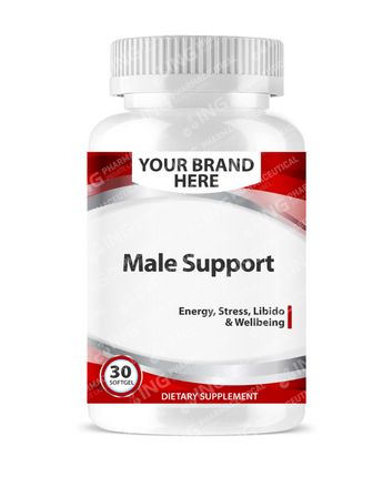 Male Support, Energy, Stress, Libido & Wellbeing Softgels White Label | Yohimbine + Ginseng + Murungai + Ashwagandha + Wild Yam + Nutmeg + L-Argenine- Private Label Softgels Manufacturer