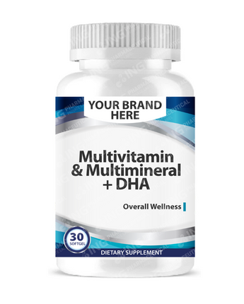 Multivitamin & Multimineral + DHA Softgels White Label | Vitamin A, D3, E, C, B-Complex, Magnesium, Cooper, Iodine, Zinc, Niacin - Overall Wellness Private Label Softgels Manufacturer