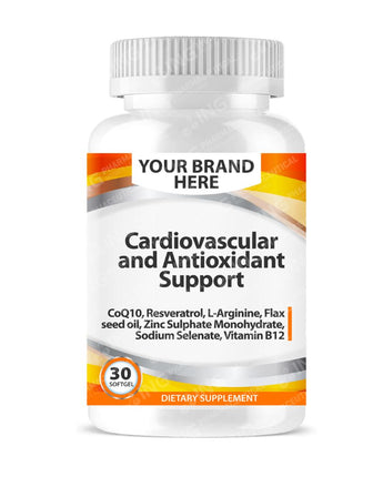 Cardiovascular and Antioxidant Support Softgels White Label | CoQ10, Resveratrol, Flax Seed Oil, L-Arginine Private Label Softgels Manufacturer