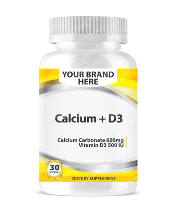 Calcium + Vit D3 Softgels White Label | Calcium Carbonate  600mg,  Vitamin D3 500 IU - Private Label Softgels Manufacturer