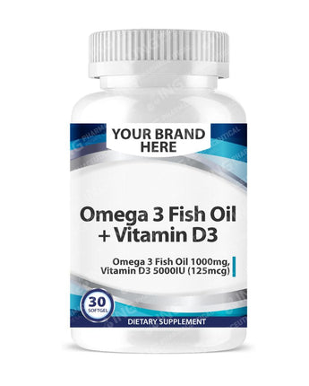 Omega 3 Fish oil + Vitamin D3 Softgels White Label | Omega3 Fish oil TG Form 1000mg (350 EPA, 250 DHA) + Vit D 3 5000 IU - Private Label Softgels Manufacturer