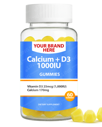 Calcium + Vitamin D3 Gummies Private Label (PECTIN) | Calcium 170mg + D3 1000IU | Private Label Gummy Manufacturer | LOW MOQ FORMULA