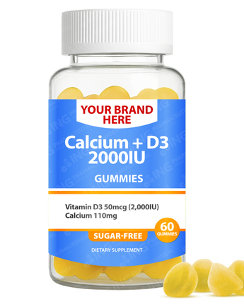 Calcium + Vitamin D3 (Sugar-Free) Gummies Private Label (PECTIN) | Calcium 110mg + D3 2000IU | Private Label Gummy Manufacturer | LOW MOQ FORMULA