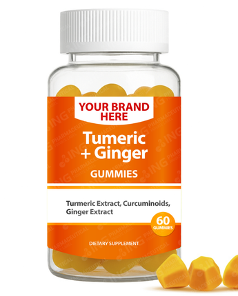 Tumeric + Ginger Gummies Private Label (PECTIN) | Curcuma + Zingiber  | Private Label Gummy Manufacturer | LOW MOQ FORMULA