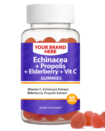 Echinacea + Propolis + Elderberry + Vit C Gummies Private Label (PECTIN) | Immune Support Gummies | Private Label Gummy Manufacturer | LOW MOQ FORMULA