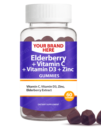 Elderberry + Vitamin C + Vitamin D3 + Zinc Gummies Private Label (PECTIN) | Elderberry PLUS Gummies | Private Label Gummy Manufacturer | LOW MOQ FORMULA