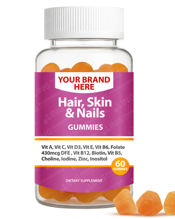 Hair, Skin & Nails Gummies Private Label (PECTIN) | Beauty From Within Support Gummies  | Private Label Gummy Manufacturer | LOW MOQ FORMULA