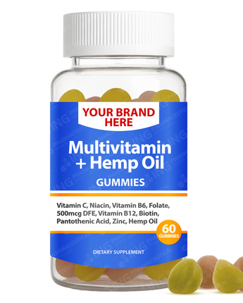 Multivitamin + Hemp Oil Gummies Private Label (PECTIN) | Comprehensive Support Gummies  | Private Label Gummy Manufacturer | LOW MOQ FORMULA
