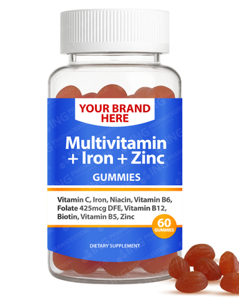 Multivitamin + Iron + Zinc Gummies Private Label (PECTIN) | Comprehensive Support Gummies  | Private Label Gummy Manufacturer | LOW MOQ FORMULA