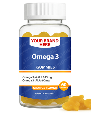 Omega-3 Orange Flavor - (Plant-Based) Gummies Private Label (PECTIN) | Flaxseed Oil Gummies  | Private Label Gummy Manufacturer | LOW MOQ FORMULA
