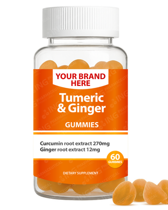 Tumeric & Ginger Gummies Private Label (PECTIN) | Curcumin and Ginger Gummies  | Private Label Gummy Manufacturer | LOW MOQ FORMULA