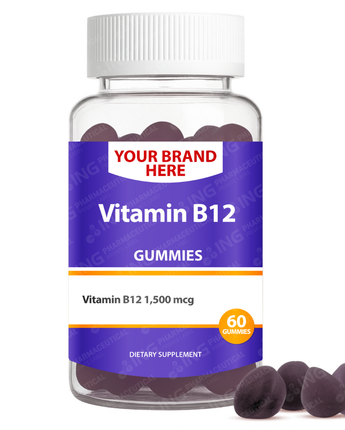 Vitamin B12 Gummies Private Label (PECTIN) | Vit B12 (as Methylcobalamin) Gummies  | Private Label Gummy Manufacturer | LOW MOQ FORMULA