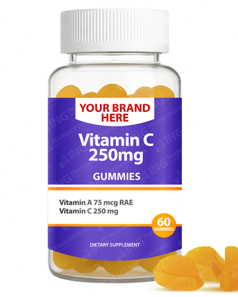 Vitamin C Gummies Private Label (PECTIN) | Vit C 250mg + Vitamin A Gummies  | Private Label Gummy Manufacturer | LOW MOQ FORMULA