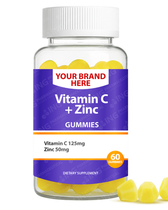 Vitamin C + Zinc Gummies Private Label (PECTIN) | Vit C 125mg + Zinc 5mg Gummies  | Private Label Gummy Manufacturer | LOW MOQ FORMULA
