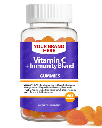Vitamin C + Immunity Blend Gummies Private Label (PECTIN) | Immunity Support Gummies  | Private Label Gummy Manufacturer | LOW MOQ FORMULA